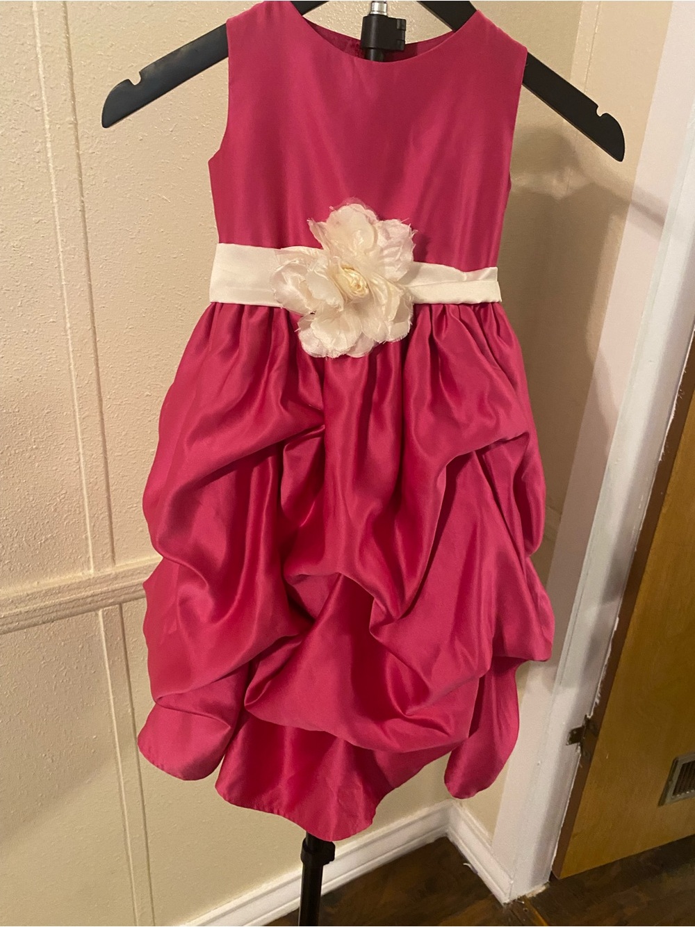 Pink Satin Flower-Accent Girls' Dress